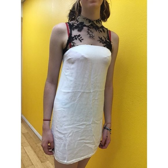 ALC XS White Sheath W/Black Lace Chest & Collar Dress - Picture 5 of 8